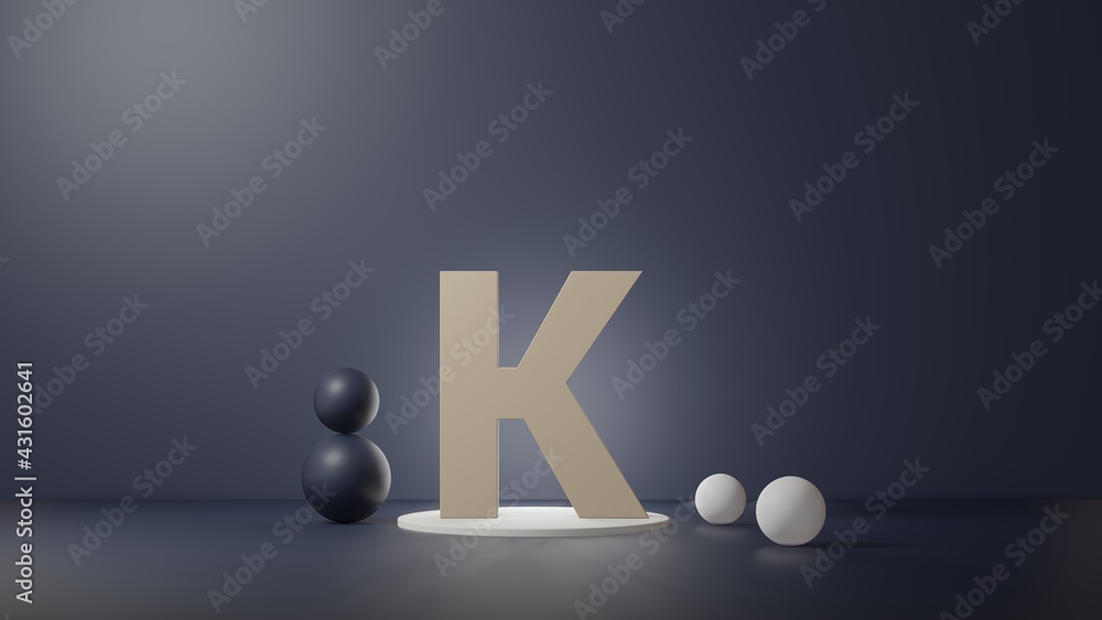 Fototapete K Lettering in photo realistic rendering. 3D Illustration alphabet with copy space. Decoration element for background