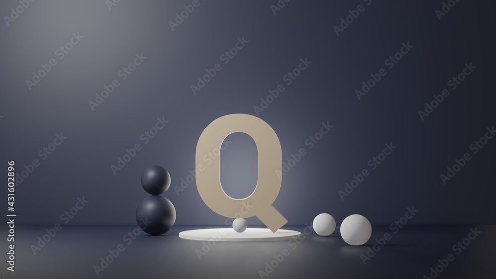 Fototapete q lettering in photo realistic rendering. 3d illustration alphabet with copy space. decoration eleme