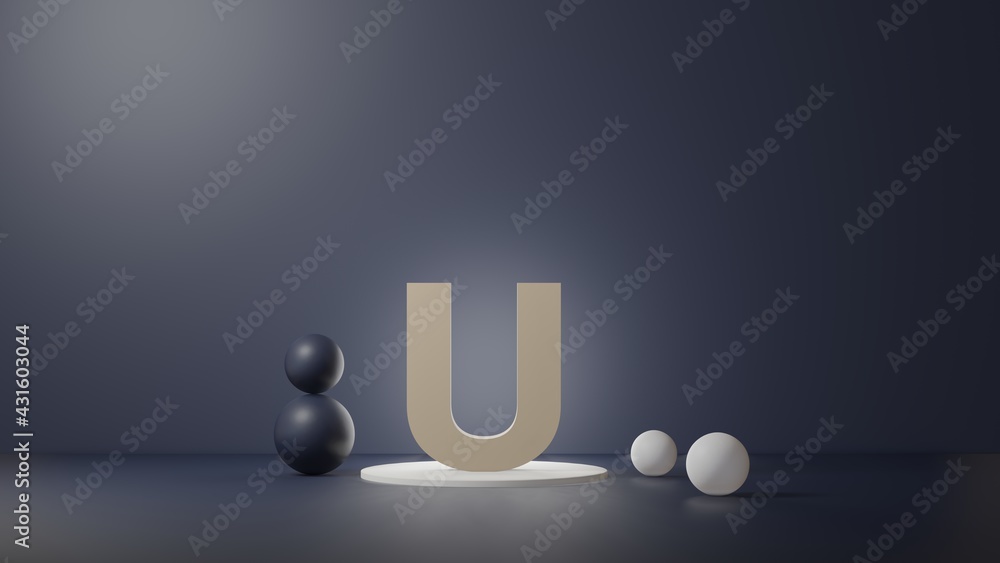 Fototapete u lettering in photo realistic rendering. 3d illustration alphabet with copy space. decoration eleme