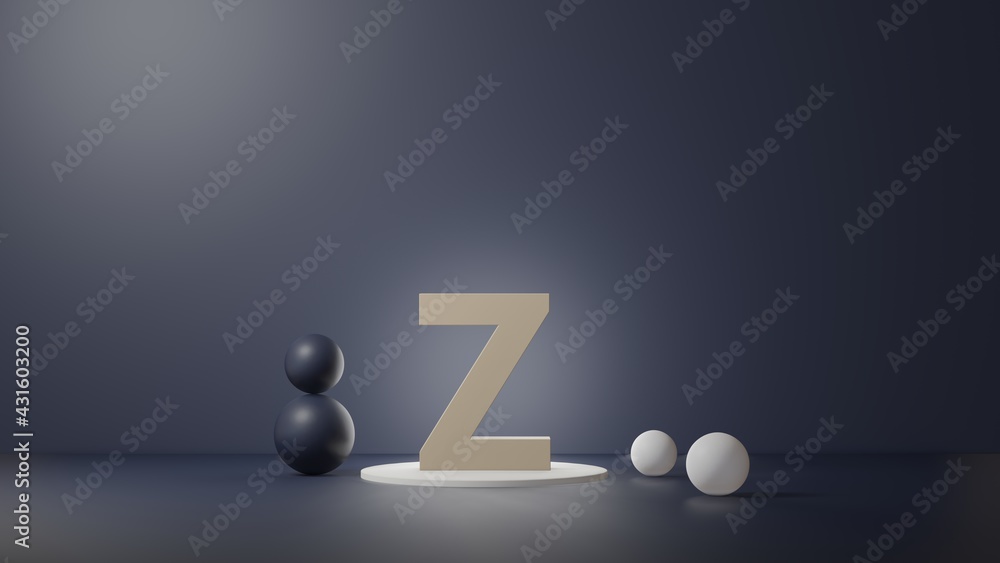 Poster z lettering in photo realistic rendering. 3d illustration alphabet with copy space. decoration eleme
