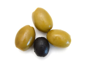 Olives on twig isolated on white background