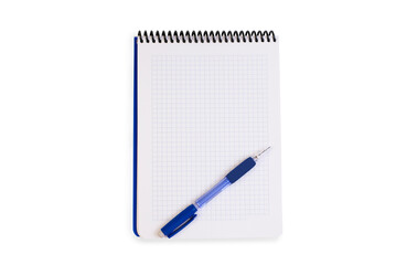 squared notebook and automatic pencil on white background