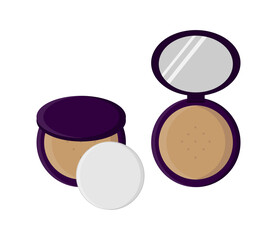 Cosmetic face powder with a sponge. Vector flat illustration