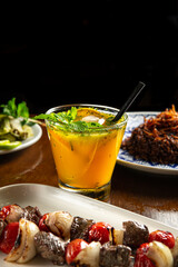 Drink with traditional Middle Eastern food. Lebanese food. Arabian