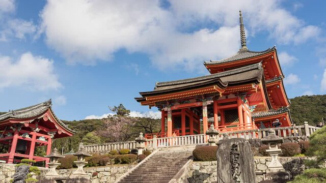 Time Lapse at Kiyomizudera Temple Kyoto Japan with People and Sky 4K