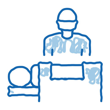 surgeon nad patient on surgical table doodle icon hand drawn illustration