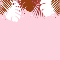 Palm leaves Vector illustration in flat design Lush foliage of monstera and tropical plants on light pink background with copy space