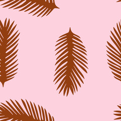 Golden palm leaves Vector illustration in flat design Seamless pattern Tropical lush foliage on pink background