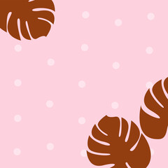 Gold palm leaves Vector illustration in flat design Lush foliage of monstera on light pink background with white polka dot