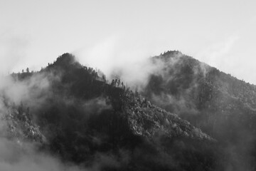 Mountain with morning mist in Black and White
