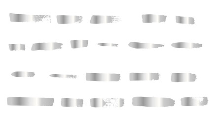 Fototapeta premium Textured brush stroke, hand-drawing lines in steel color, isolated on white background. Metal effect paint lines, silver vertical gradient.