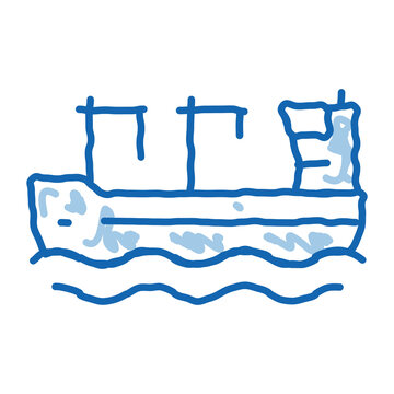 blue cargo ship on water sketch clip art preview