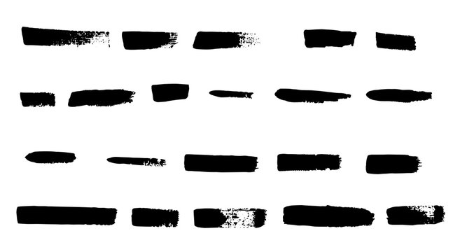 Textured brush stroke, hand-drawing lines in black color, isolated on white. Acrylic paint lines.