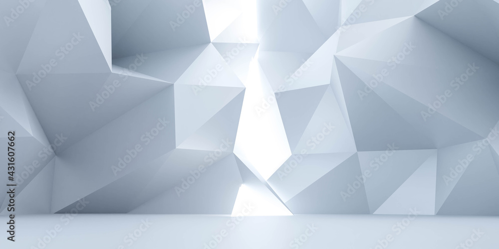 Aufkleber white abstract polygon cube style modern futuristic architecture building interior 3d render illustr