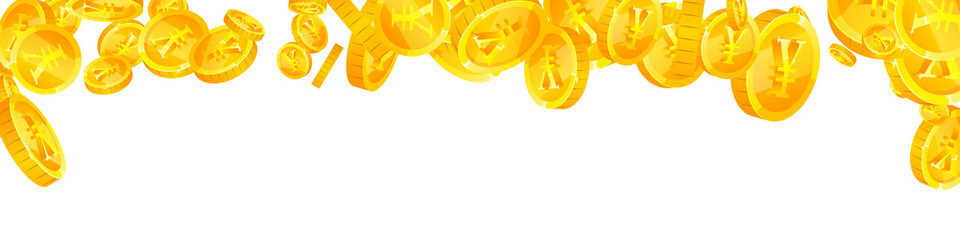 Chinese yuan coins falling. Classic scattered CNY coins. China money. Extraordinary jackpot, wealth or success concept. Vector illustration.
