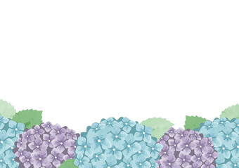 梅雨　水彩　フレーム　紫陽花　横長/ Watercolor Hydrangea Frame for Rainy Season Monsoon Season - Horizontal - Vector Image