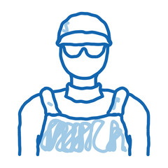 drain cleaning worker doodle icon hand drawn illustration