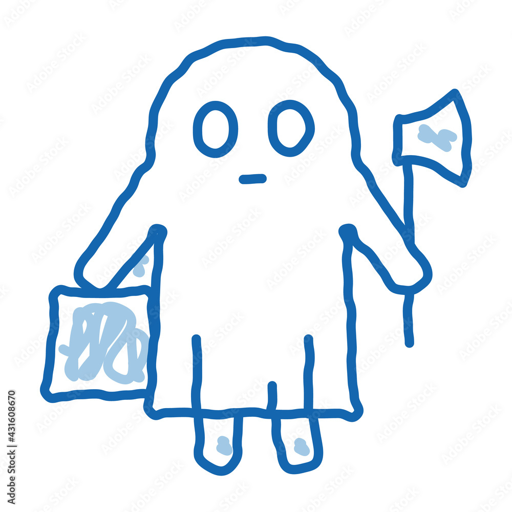 Poster halloween ghost doodle icon hand drawn illustration