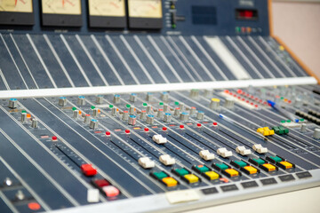  A closeup of a professional engineer entertainment recording blackboard. The board has a number of...