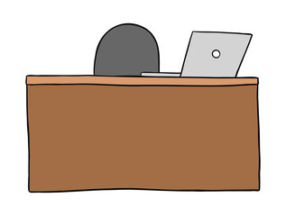 Cartoon vector illustration of desk and laptop.