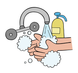 Cartoon vector illustration of washing hands with soap.