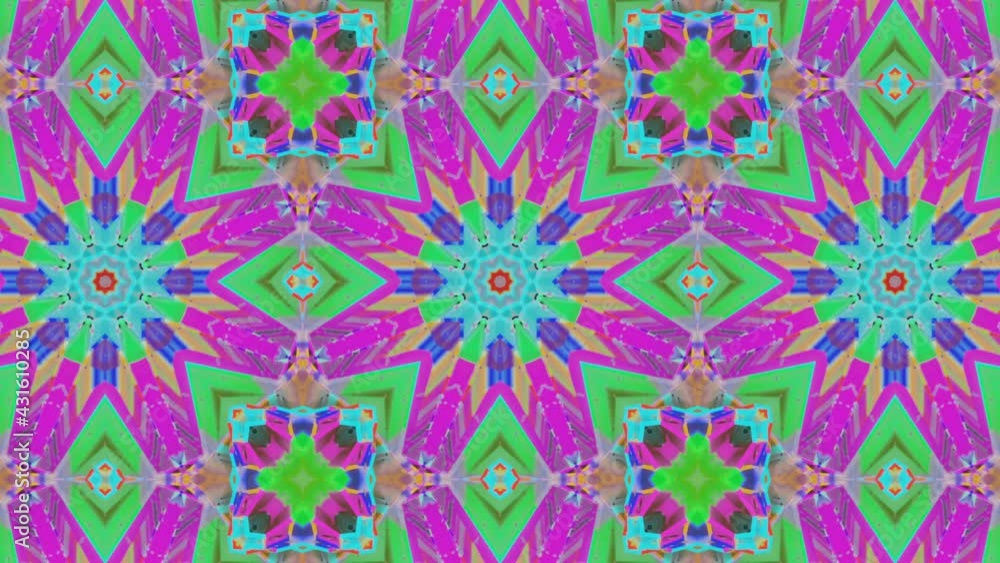 Poster multicolored moving kaleidoscope patterns. animated three-dimensional background. 3d render