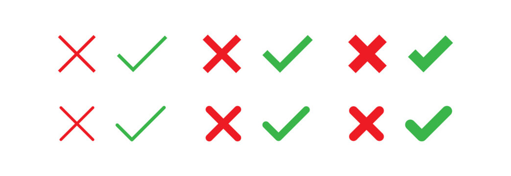 Check and cross mark set. Checkmark icon on transparent background. Ok and  yes symbol in vector flat Stock Vector | Adobe Stock