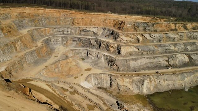 Aerial shot of an open industry career on extraction of limestone