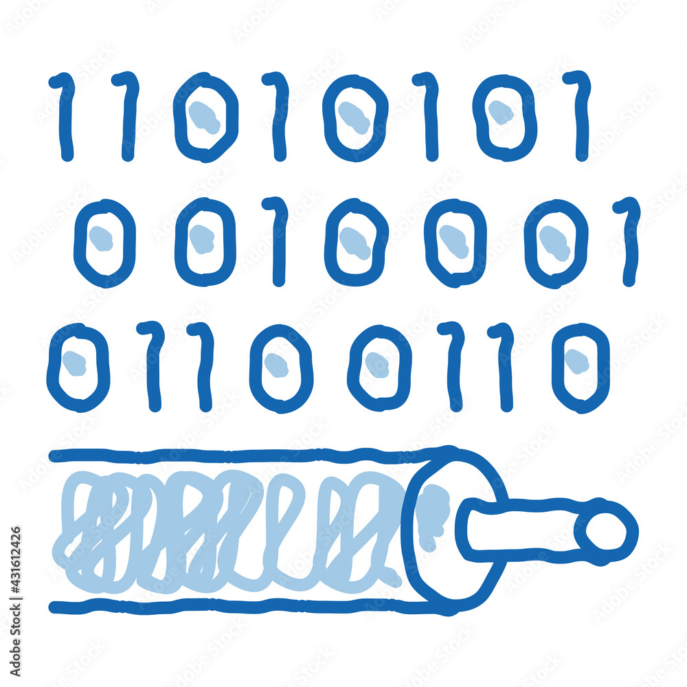 Sticker data transfer cable doodle icon hand drawn illustration