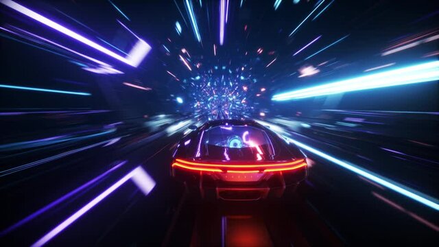 4K looped Speed racing fake 3D Video game. Neon tunnel