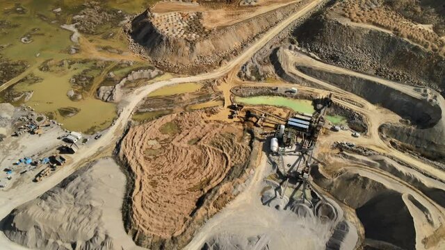 Aerial view of a limestone quarry, open pit mine, mining industry