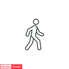 Walk line icon. Simple outline style. Pedestrian, man, pictogram, human, side, walkway concept symbol. Vector illustration isolated on white background. Editable stroke EPS 10.