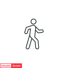 Walk line icon. Simple outline style. Pedestrian, man, pictogram, human, side, walkway concept symbol. Vector illustration isolated on white background. Editable stroke EPS 10.
