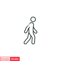 Walk line icon. Simple outline style. Pedestrian, man, pictogram, human, side, walkway concept symbol. Vector illustration isolated on white background. Editable stroke EPS 10.