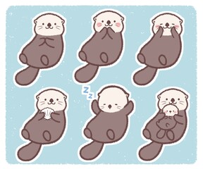 ラッコのバリエーションセット背景付き