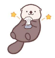 石でホタテ貝を割るラッコ