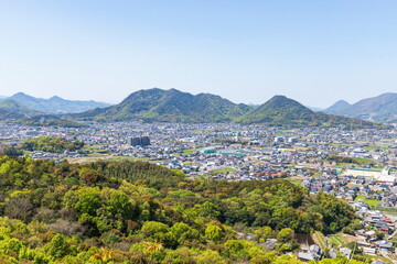 Fototapeta na wymiar Cityscape of Takamatsu city suburbs , Mt. washinoyama , Kagawa, Shikoku, Japan