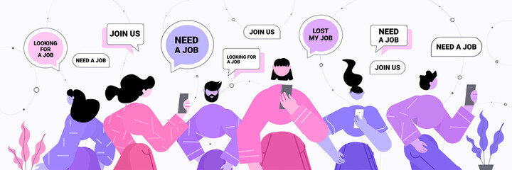 hr managers or candidates using digital gadgets we are hiring join us vacancy open recruitment human resources