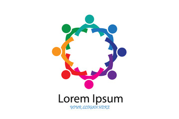 Logo friendship teamwork people in a hug can be a group of children  playing together vector image logotype id card design