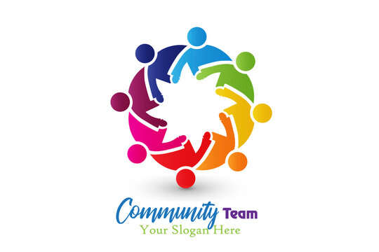 Logo friendship teamwork people in a hug can be a group of children  playing together vector image logotype id card design