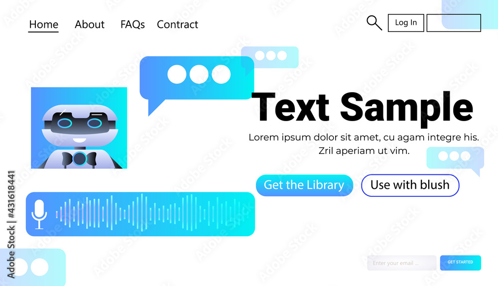 Poster modern robot chatbot assistant voice messages audio chat application online communication artificial