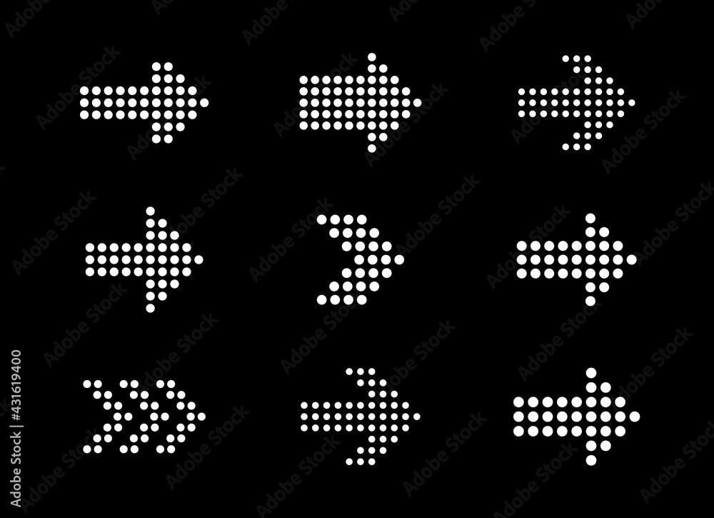 Poster Set of vector arrows from dots. Shape template for LED.