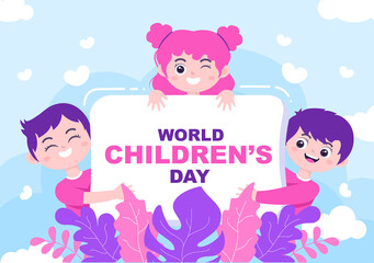 Happy Children's Day Celebration With Cartoon Character Illustration For Poster, Greeting Cards, Wallpaper Background, Banner, And Landing Page