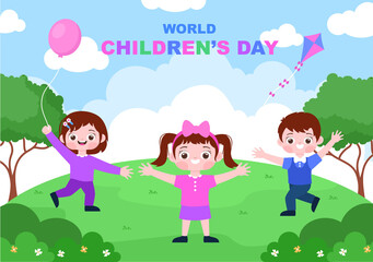Happy Children's Day Celebration With Cartoon Character Illustration For Poster, Greeting Cards, Wallpaper Background, Banner, And Landing Page