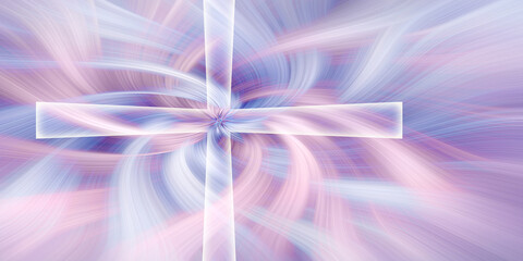 light cross on curving rays in white pink blue