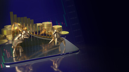 The gold bull and bear for business concept 3d rendering