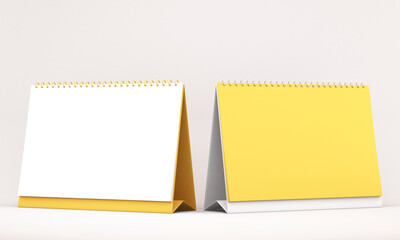 3d illustration of white and yellow blank calendar on white background
