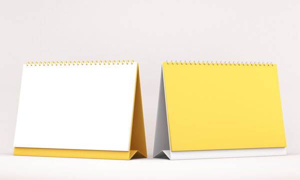 3d illustration of white and yellow blank calendar on white background