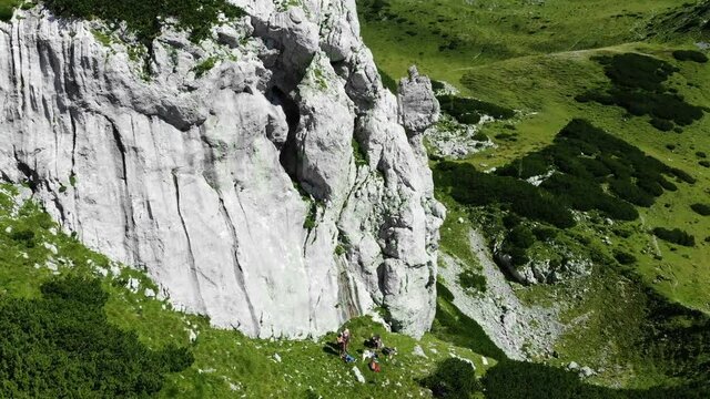 Group of friends Rock climbing in Kamnik-Savinja Alps, Korosica, Slovenia