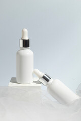 science experiment mockup of serum dropper beauty fashion cosmetic makeup bottle lotion product with skincare healthcare concept on background